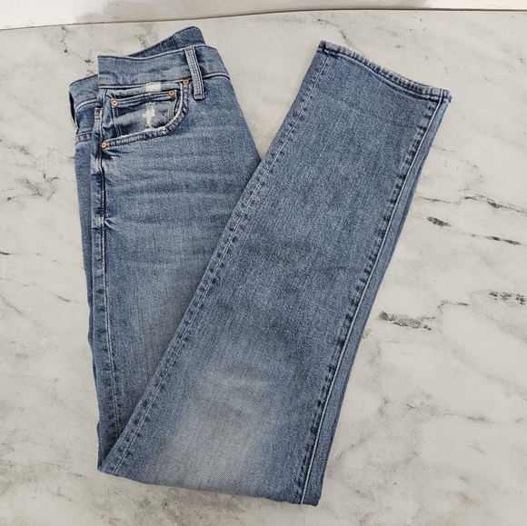 MOTHER High Waisted Hiker Hover High Rise Distressed Straight Leg Blue Jeans 25 - Picture 4 of 11